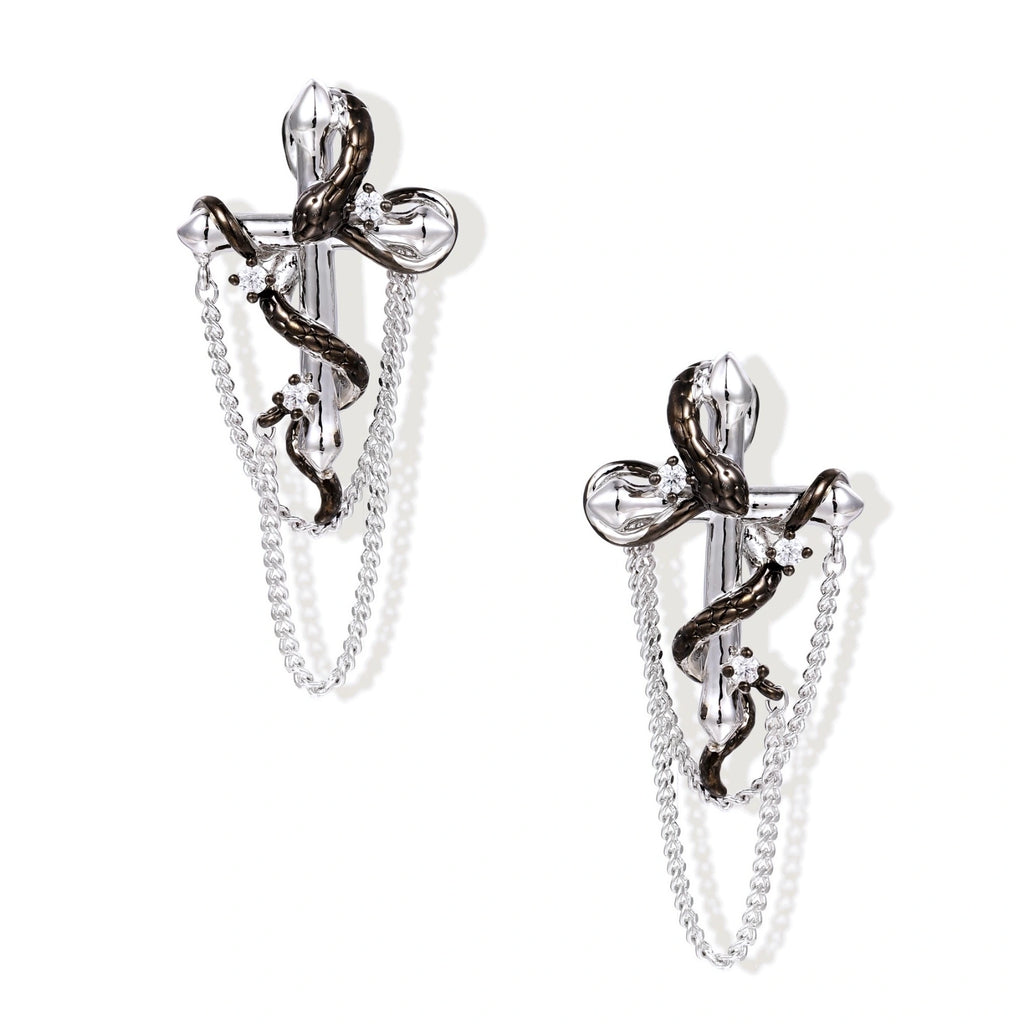 Serpent Cross Chain Earrings | Dopamine Alley