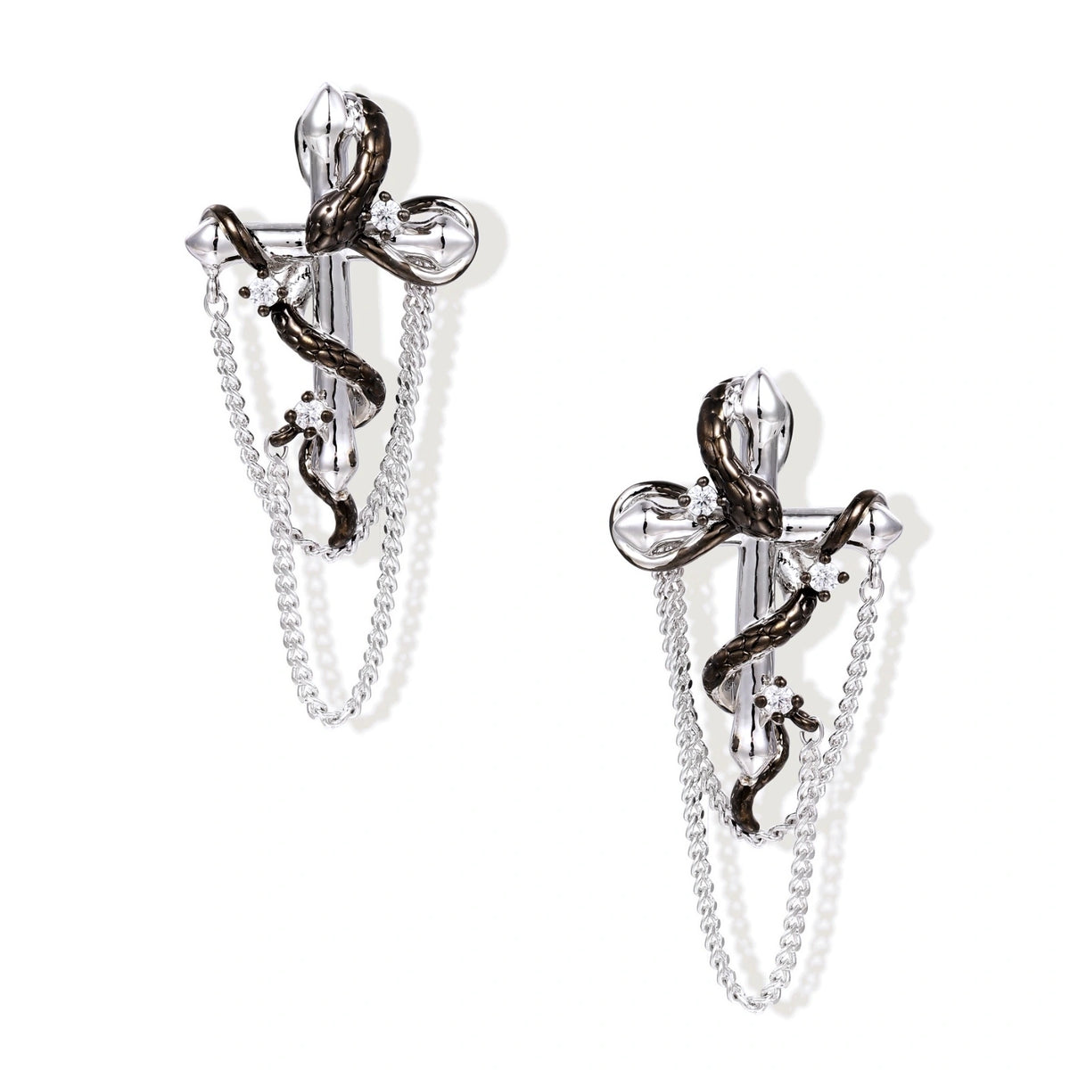 Serpent Cross Chain Earrings | Dopamine Alley