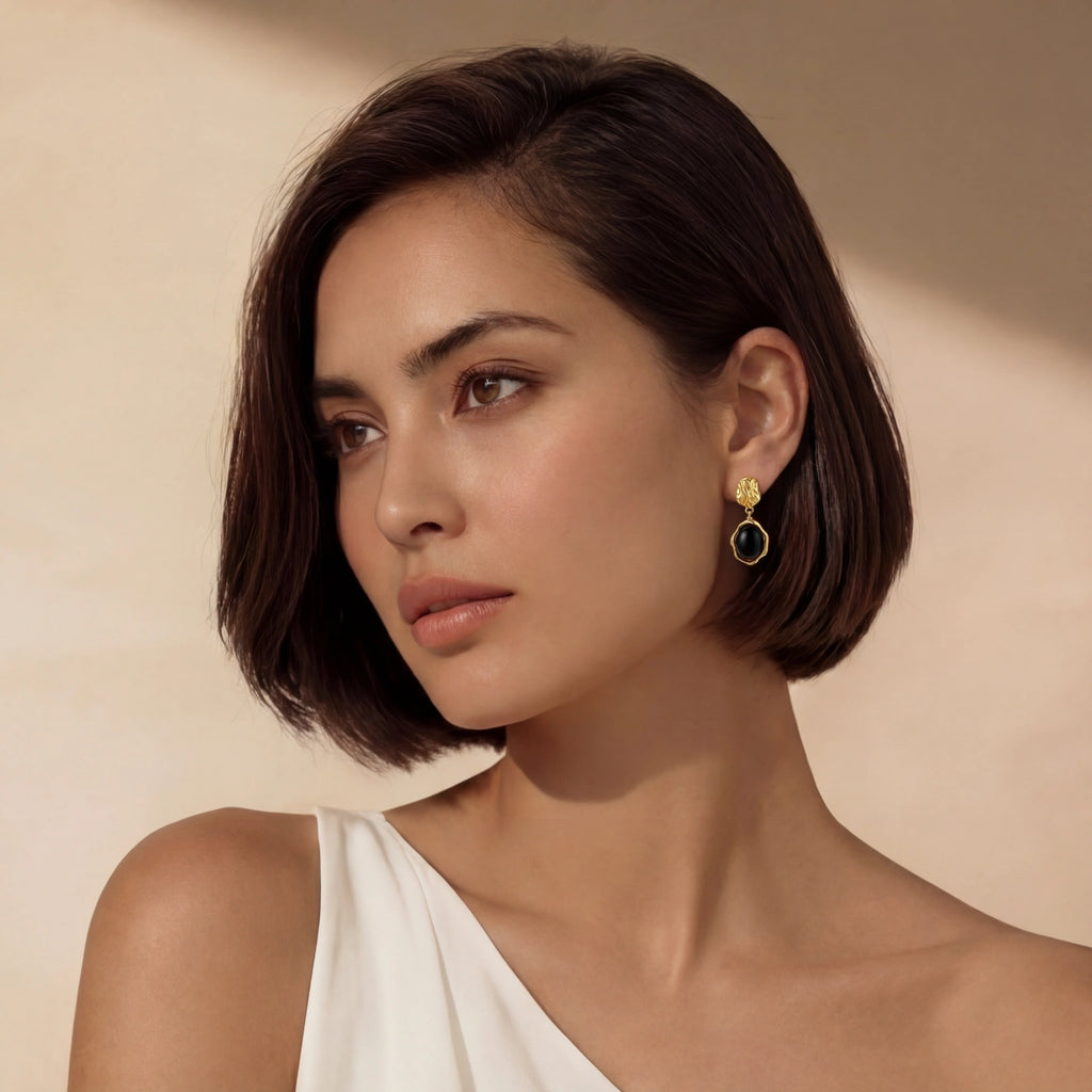Ripple Black Agate Drop Earrings | Dopamine Alley
