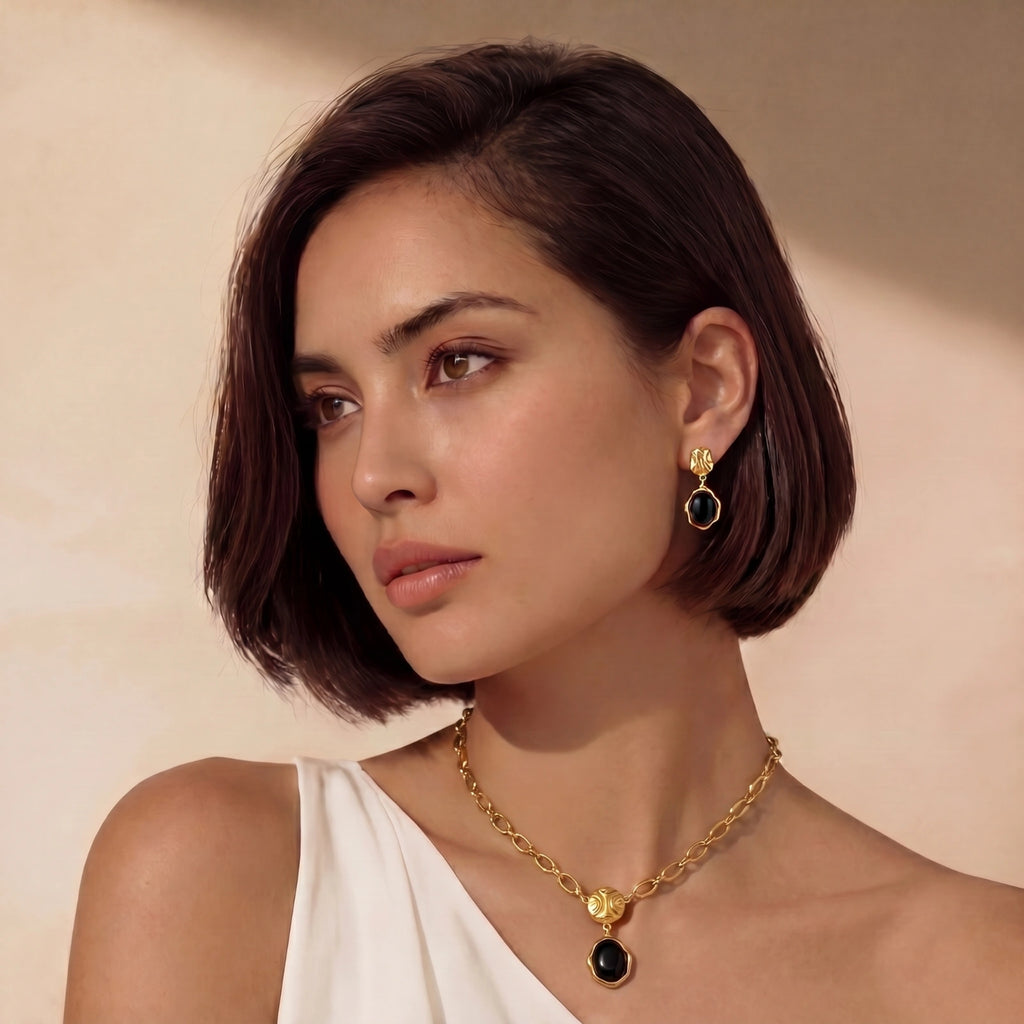 Ripple Black Agate Drop Earrings | Dopamine Alley