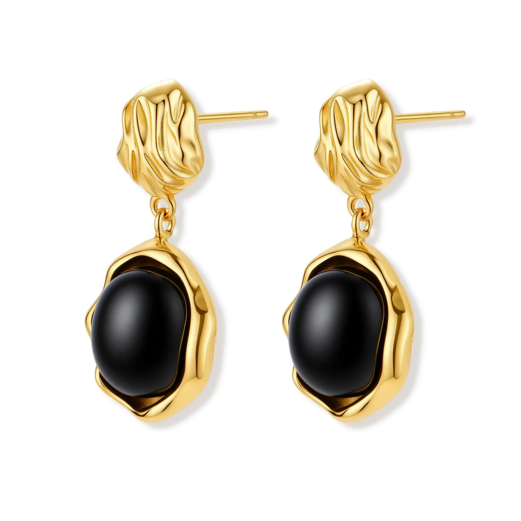 Ripple Black Agate Drop Earrings | Dopamine Alley