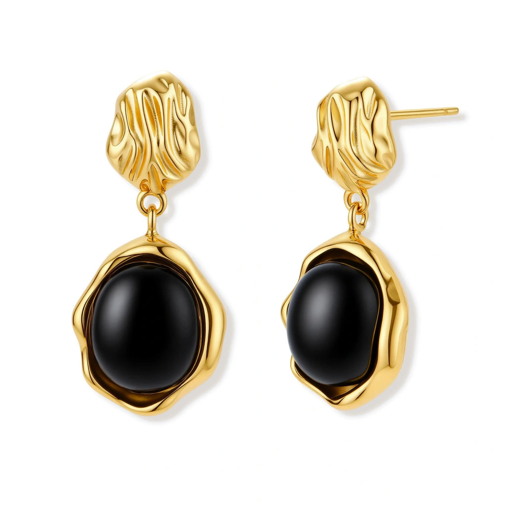 Ripple Black Agate Drop Earrings | Dopamine Alley
