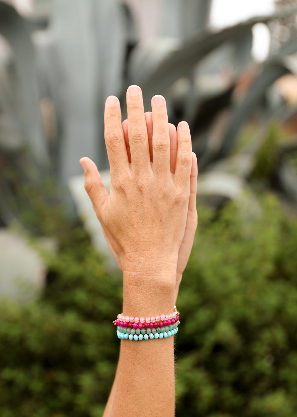 Pink Beaded Bracelet or Anklet with 14k Gold-Filled Accents