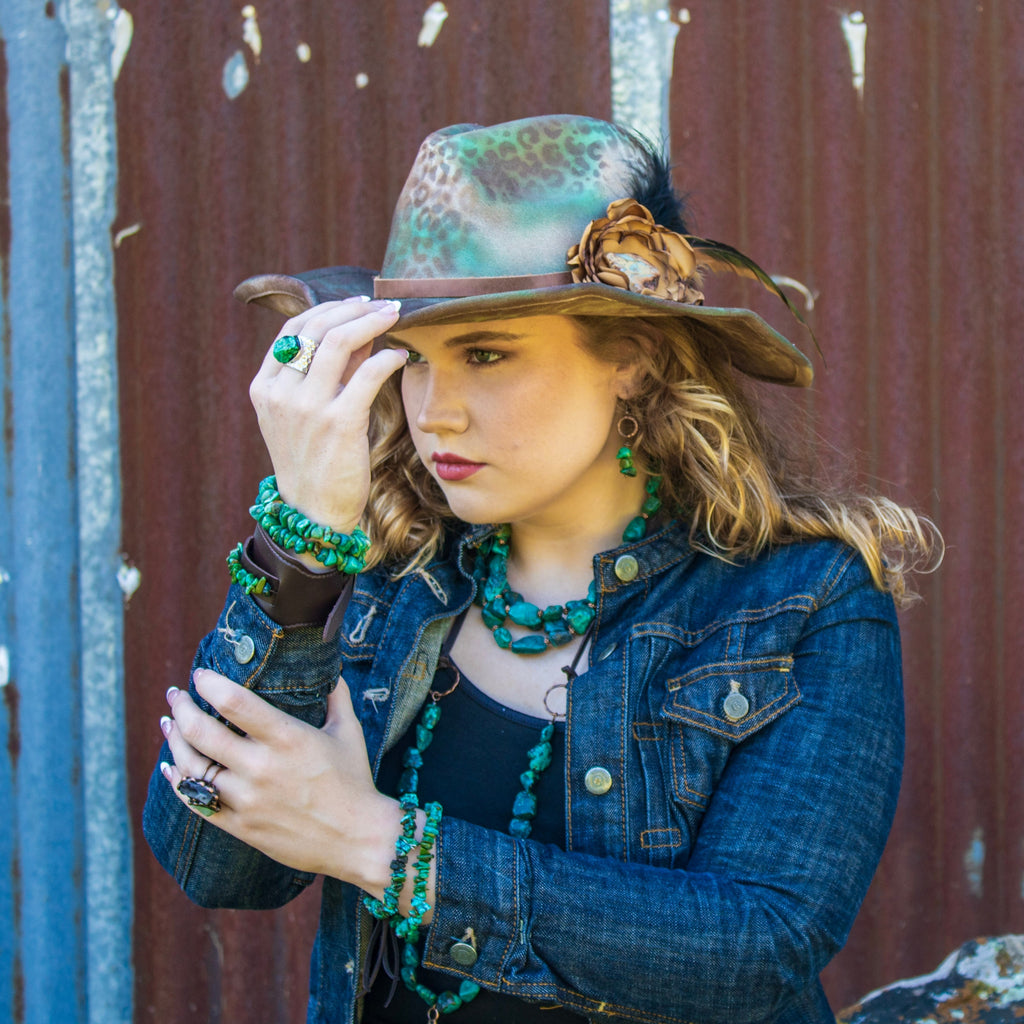 Natural Turquoise & Dark Leather Statement Cuff