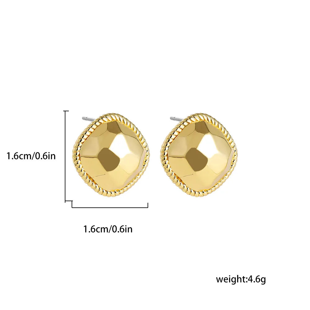 Gold-tone square hammered texture stud earrings