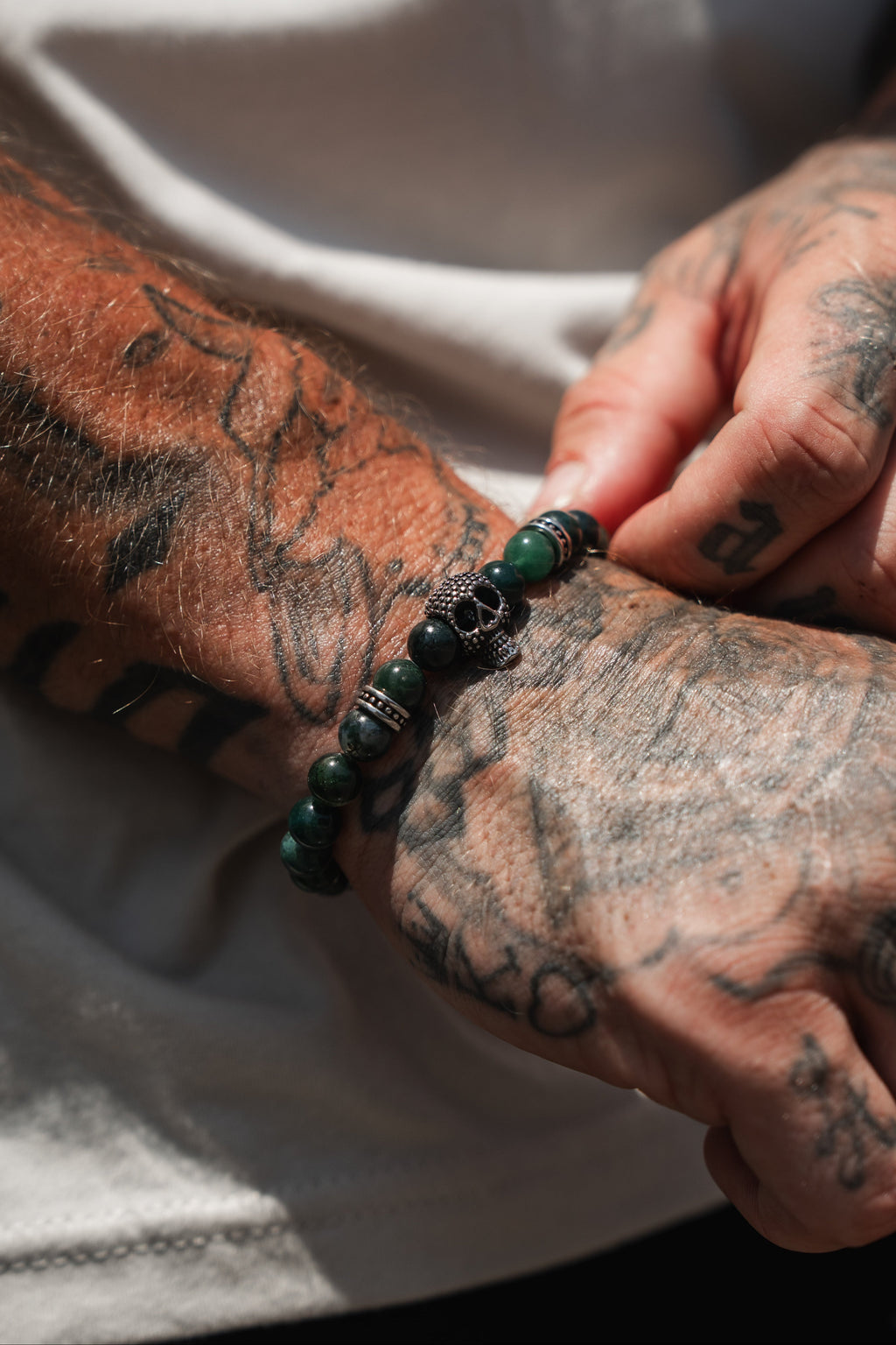 Davy Jones Moss Agate Skull Bracelet