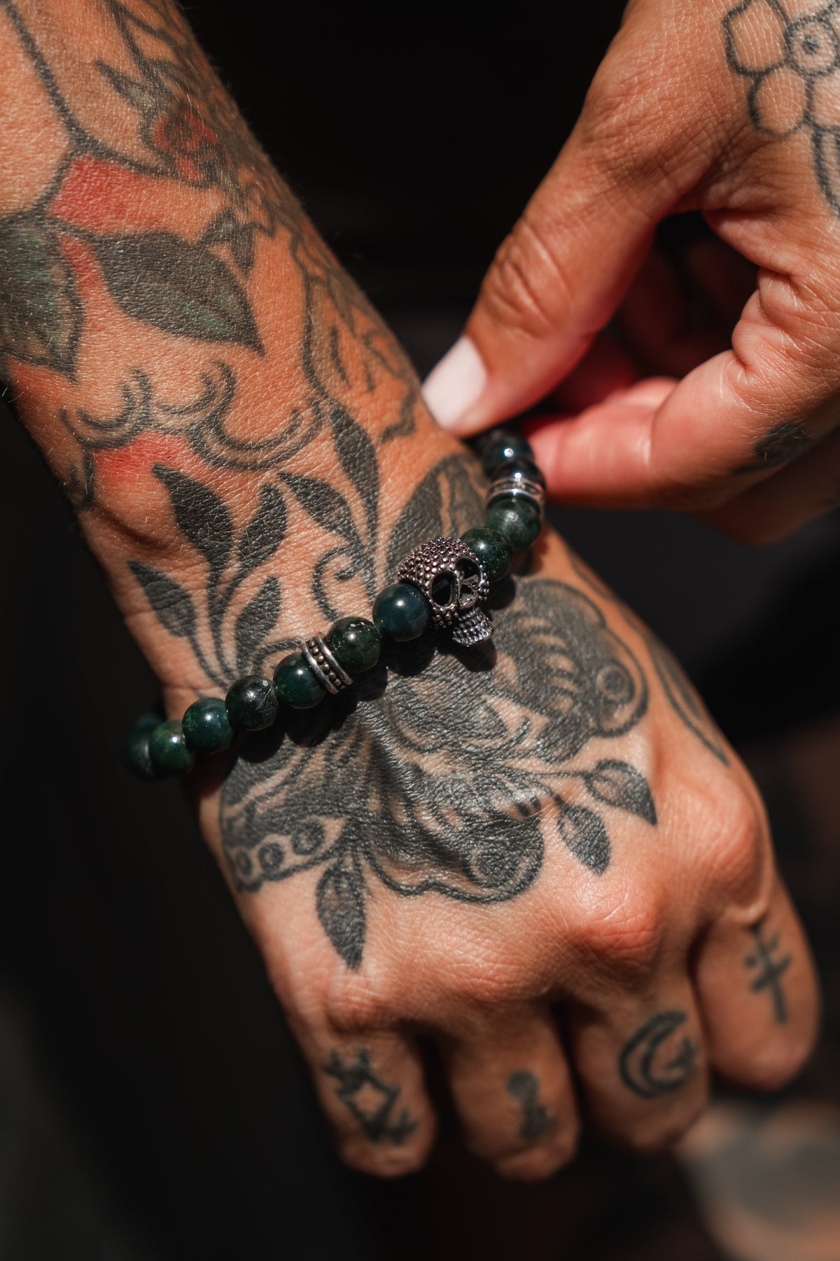 Davy Jones Moss Agate Skull Bracelet