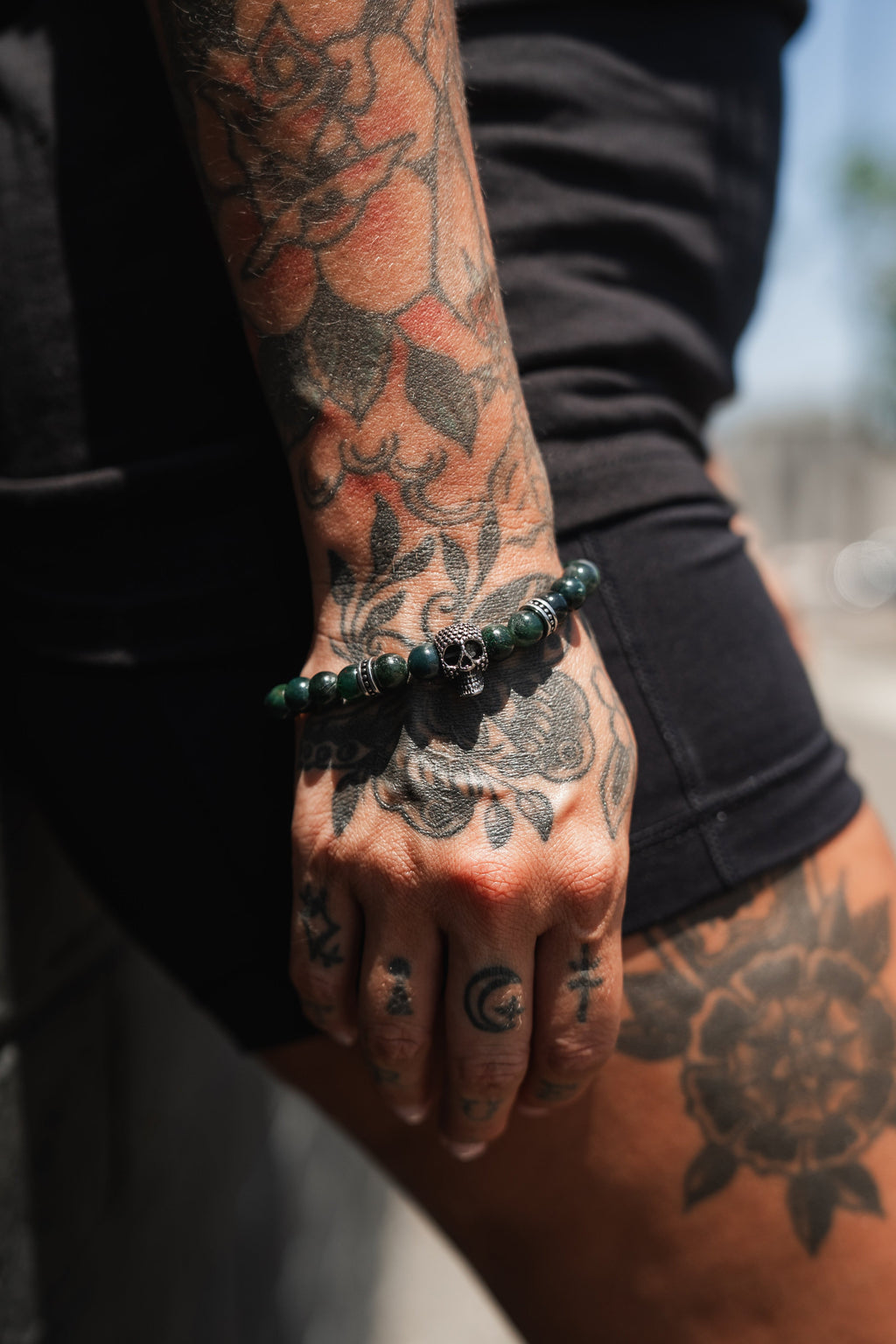 Davy Jones Moss Agate Skull Bracelet