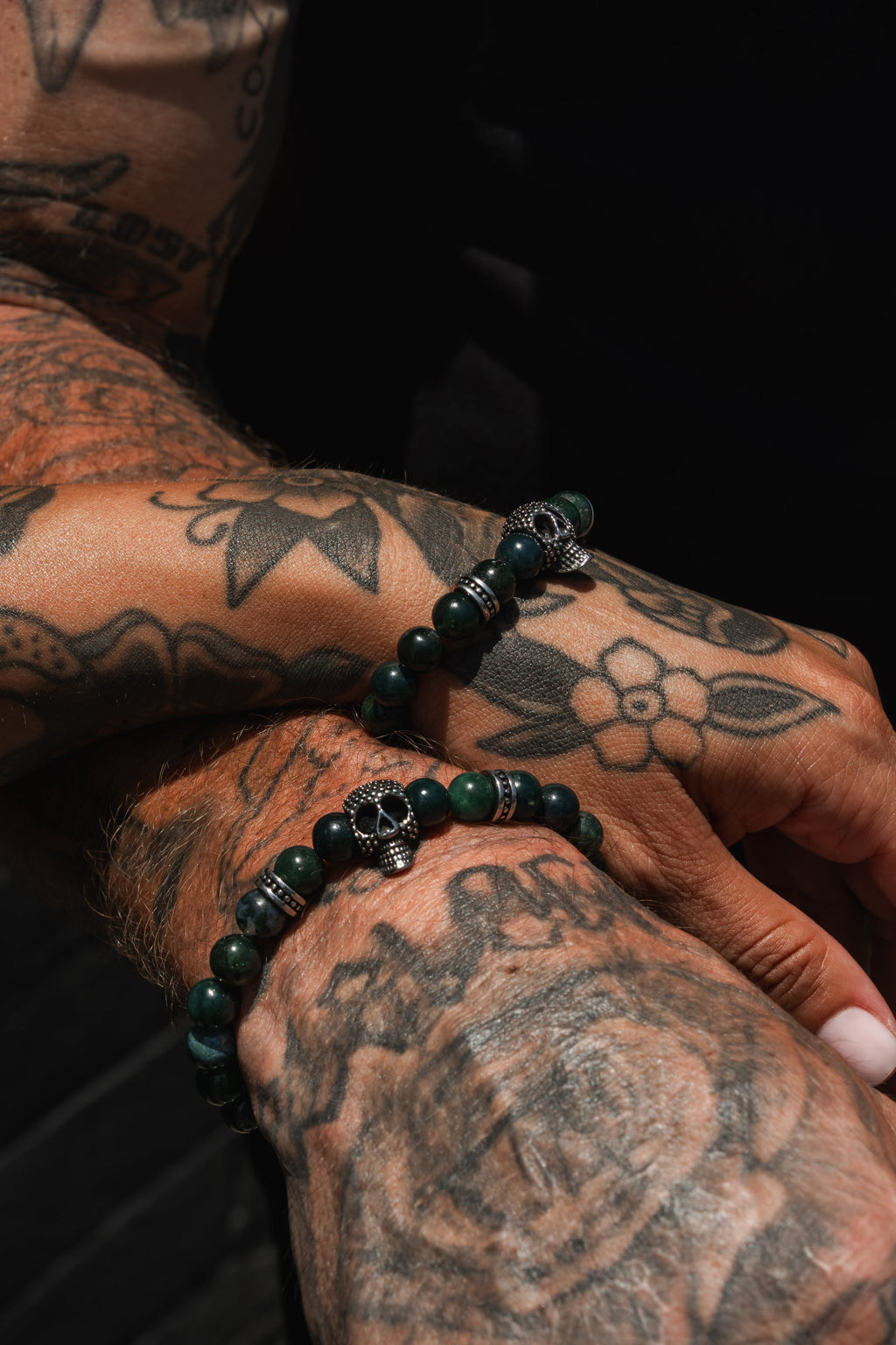 Davy Jones Moss Agate Skull Bracelet