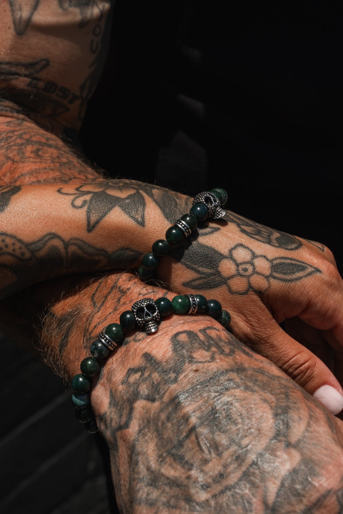 Davy Jones Moss Agate Skull Bracelet