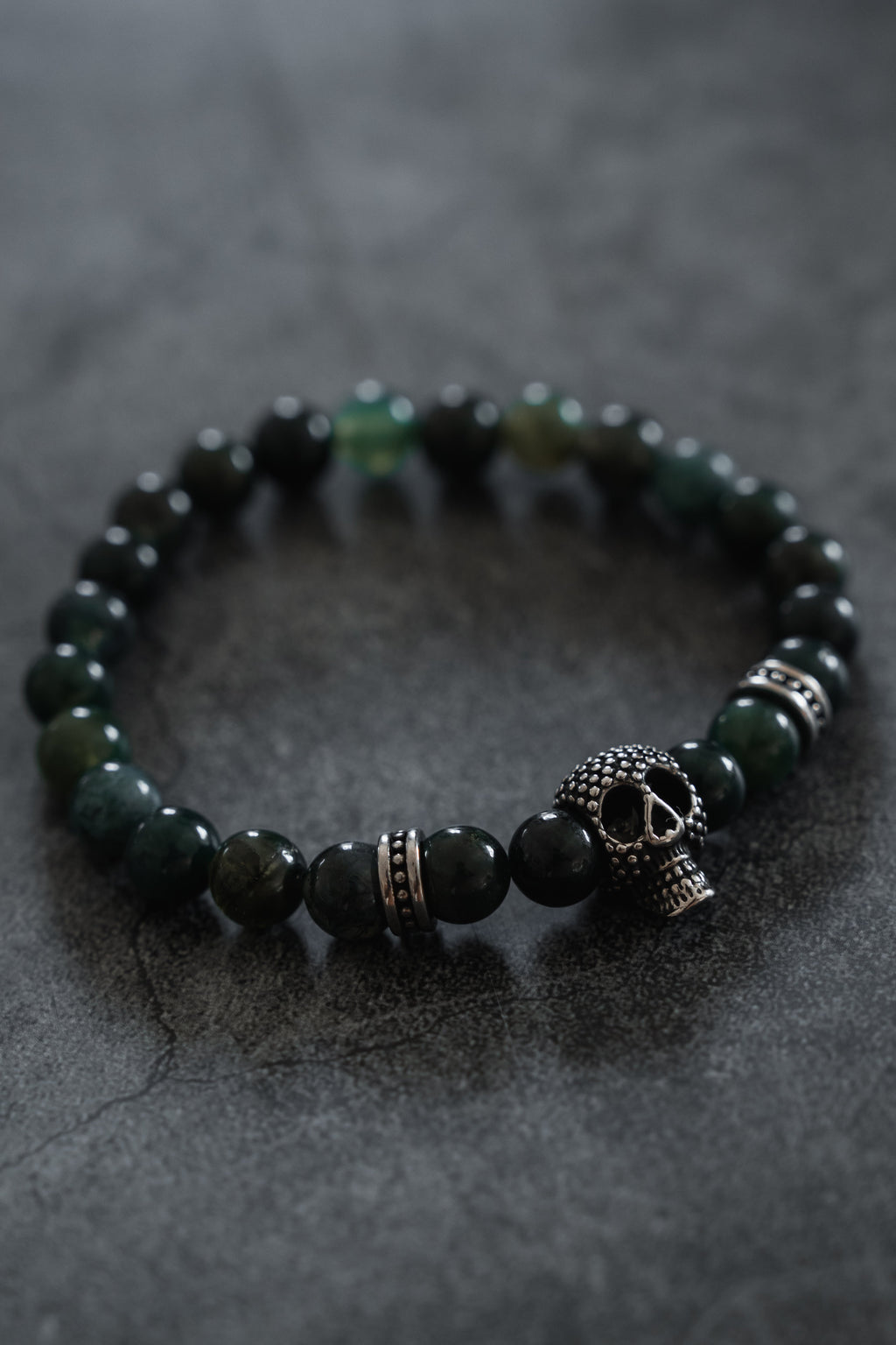 Davy Jones Moss Agate Skull Bracelet