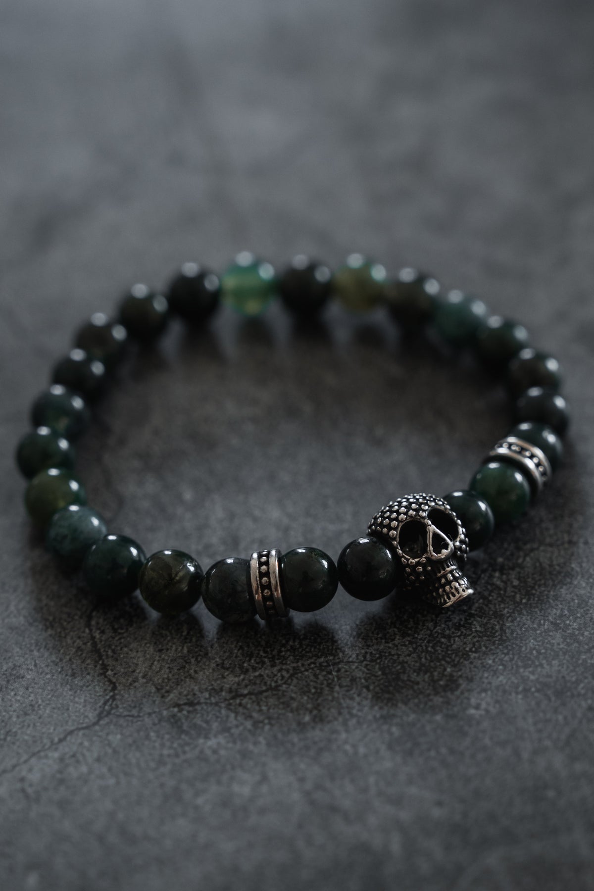 Davy Jones Moss Agate Skull Bracelet