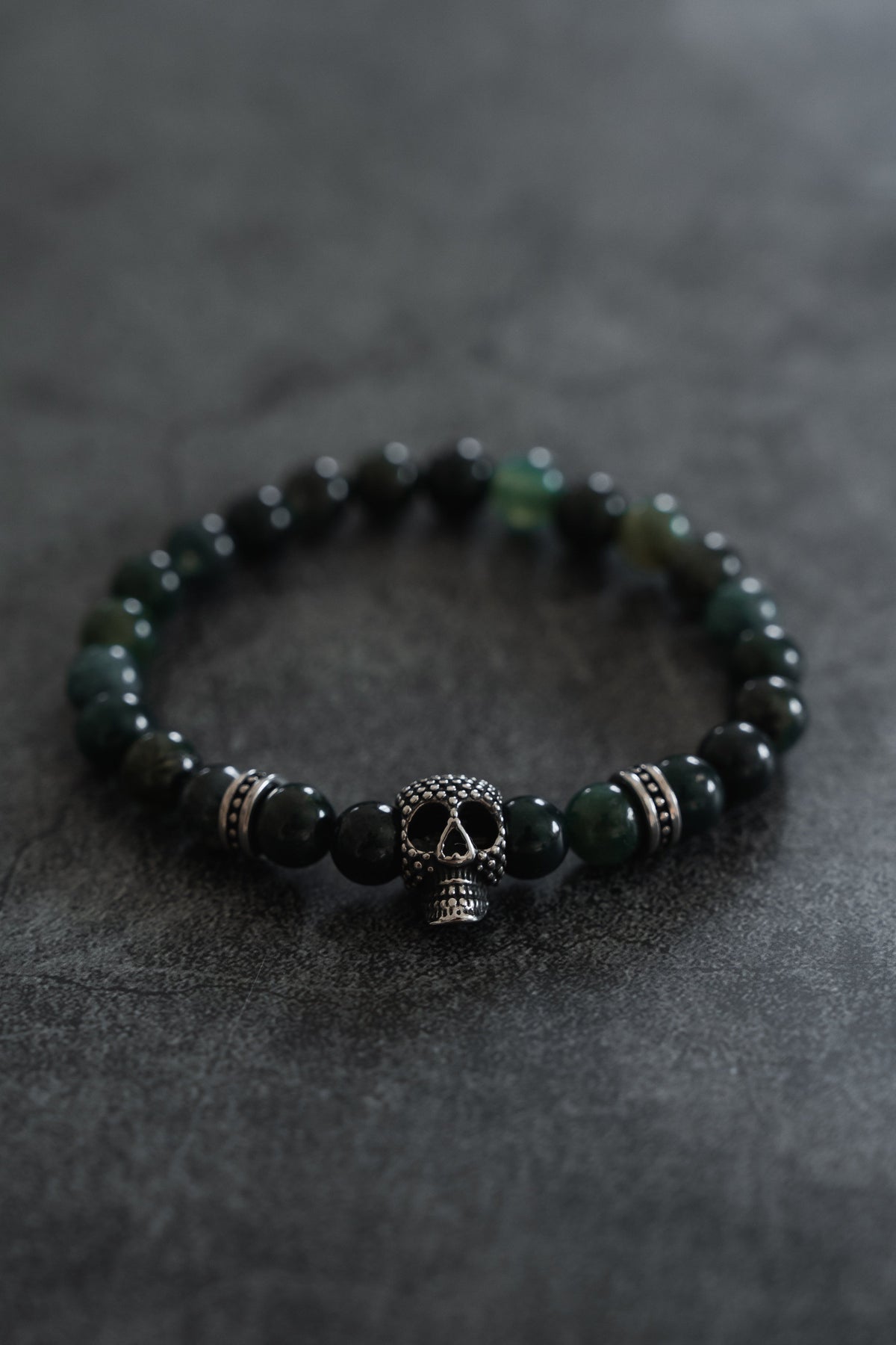 Davy Jones Moss Agate Skull Bracelet