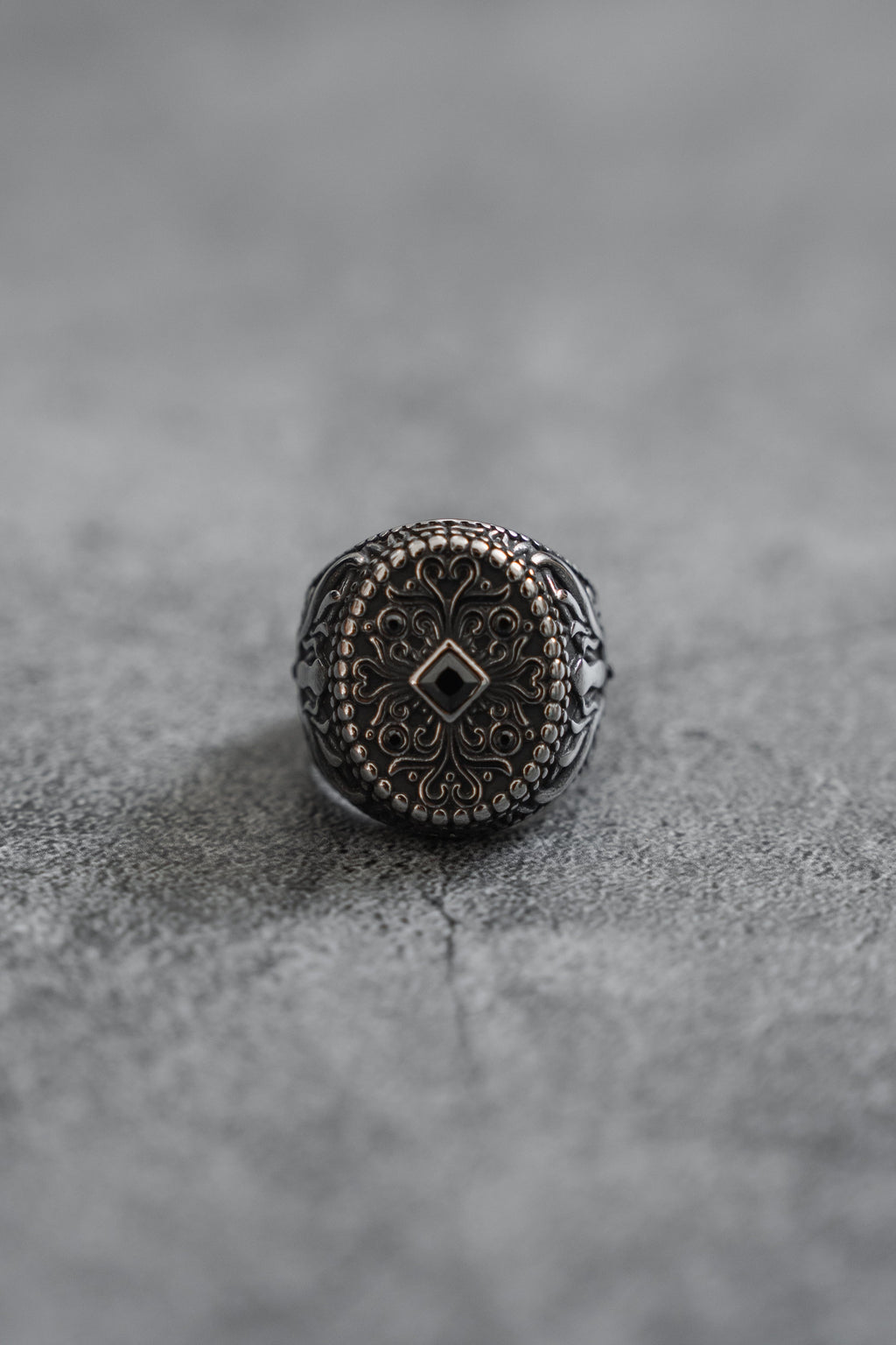 Midnight Crest Stainless Steel Statement Ring