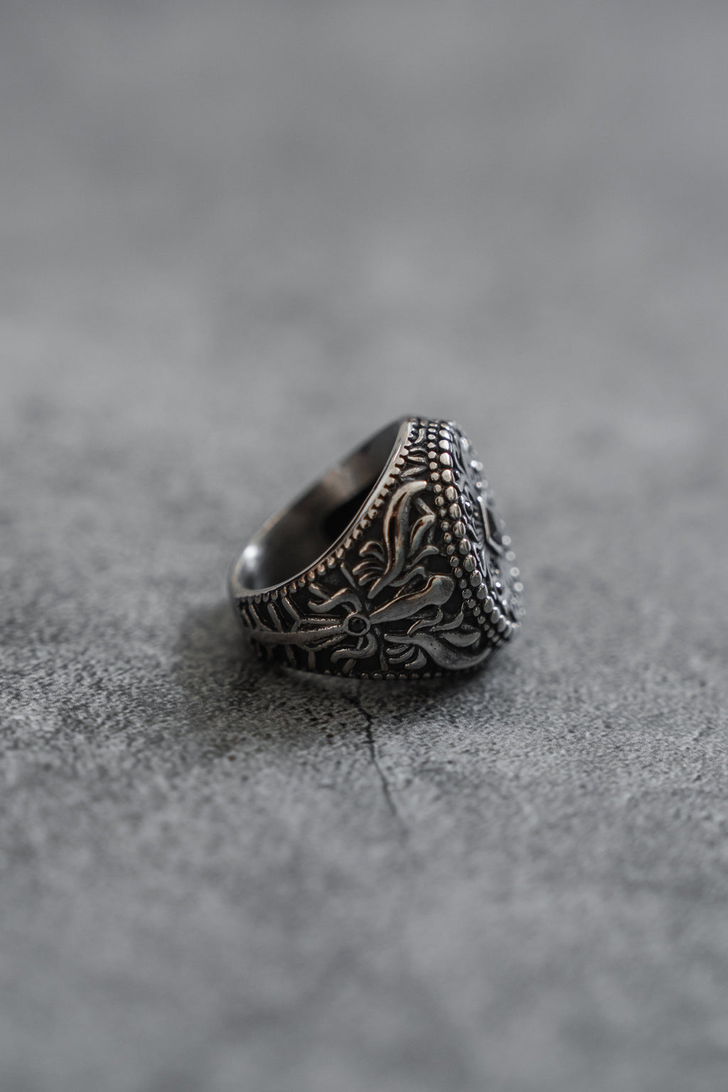 Midnight Crest Stainless Steel Statement Ring
