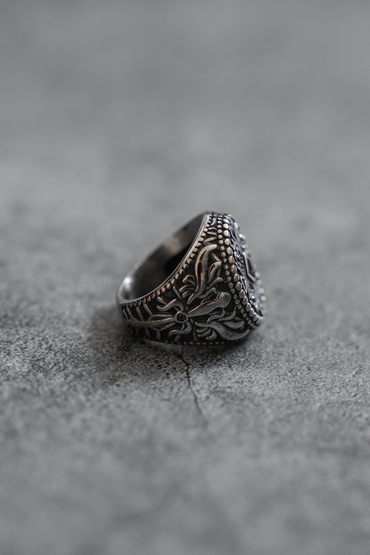 Midnight Crest Stainless Steel Statement Ring