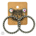Silver colorway concho berry stud earrings with an iridescent-cut stone stud and silver-tone floral-textured bead hoop, shown on a hang tag