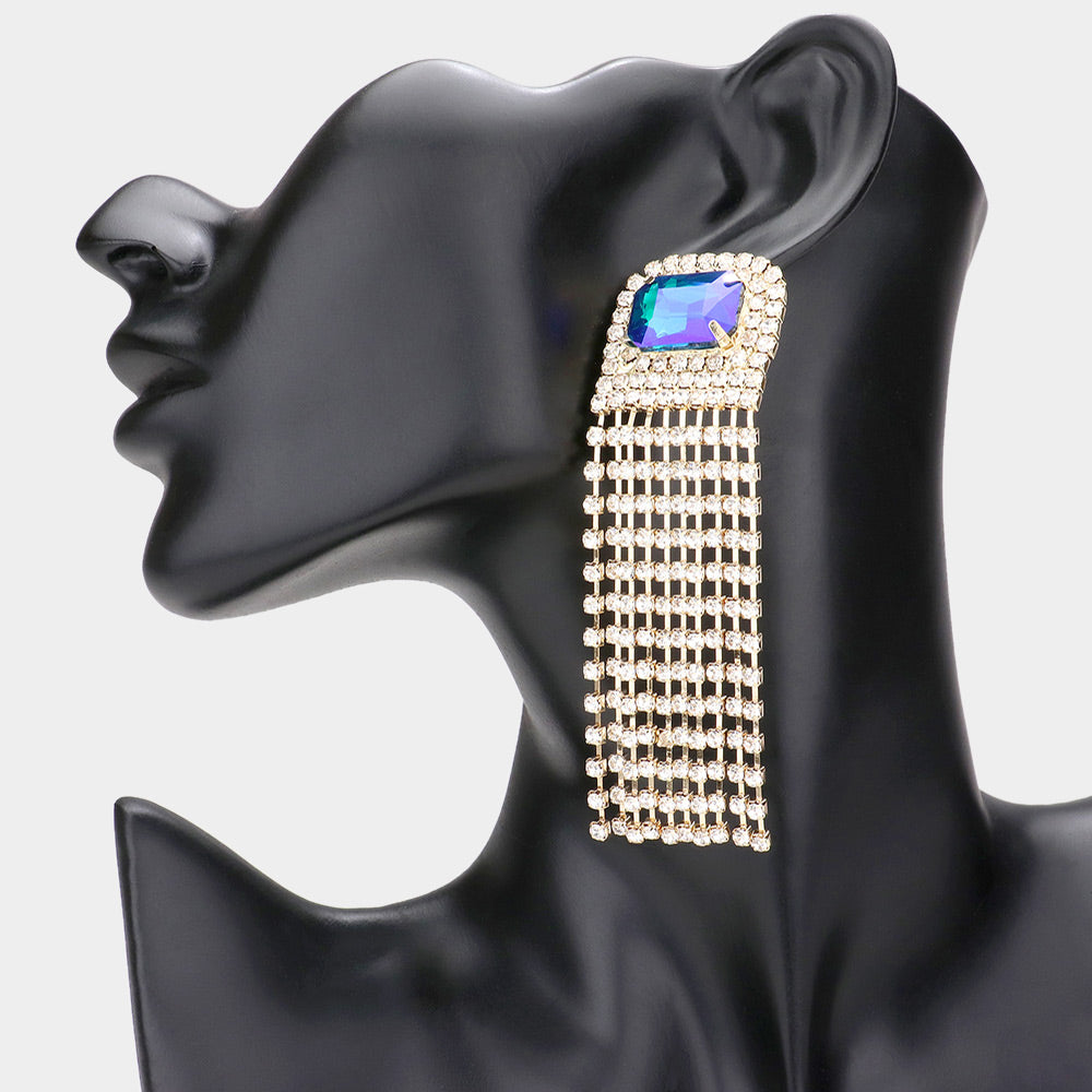 Rhinestone Fringe Statement Earrings