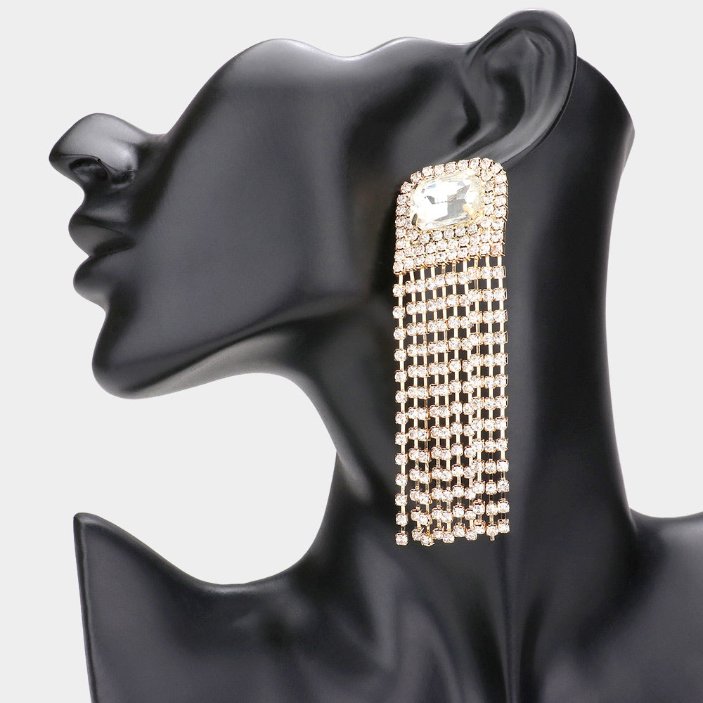Rhinestone Fringe Statement Earrings