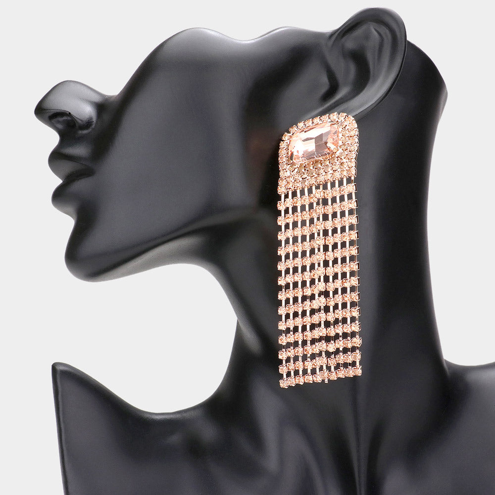 Rhinestone Fringe Statement Earrings