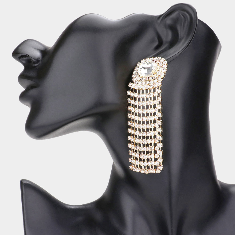 Rhinestone Fringe Statement Earrings