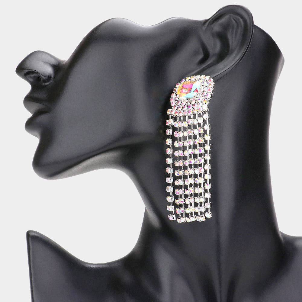 Rhinestone Fringe Statement Earrings