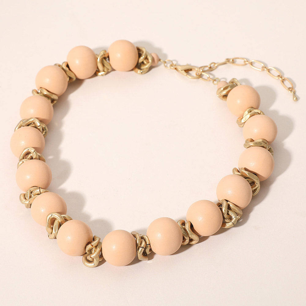 Bold Pink Wooden Beaded Statement Necklace