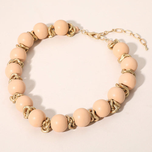 Bold Pink Wooden Beaded Statement Necklace
