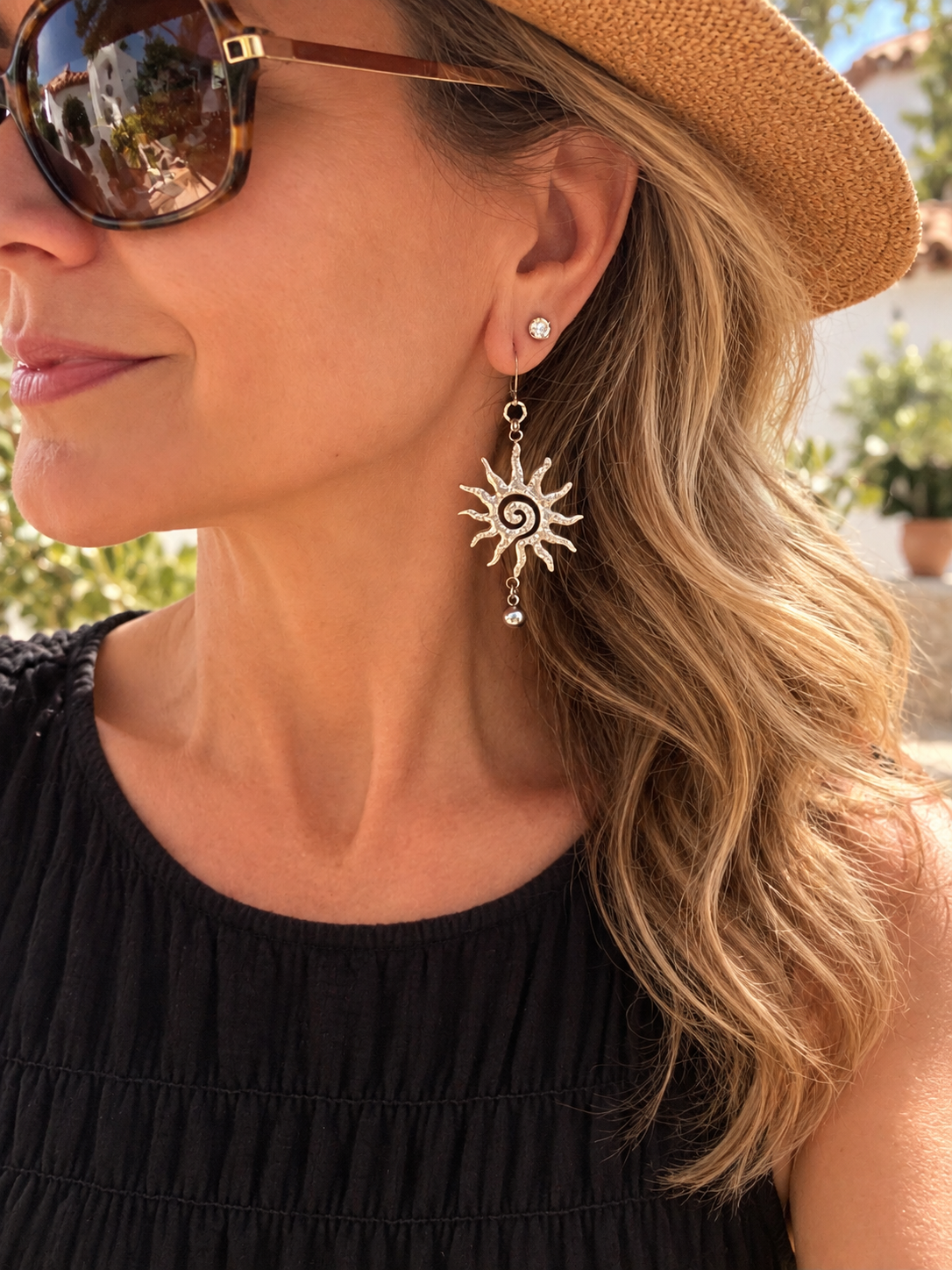 Hammered Sun Drop Earrings by Bellaforma Jewelry