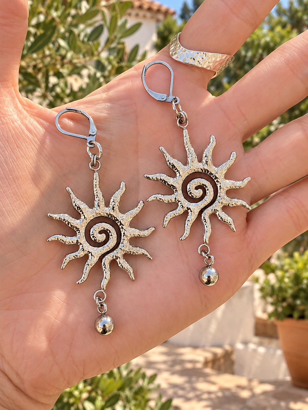 Hammered Sun Drop Earrings by Bellaforma Jewelry