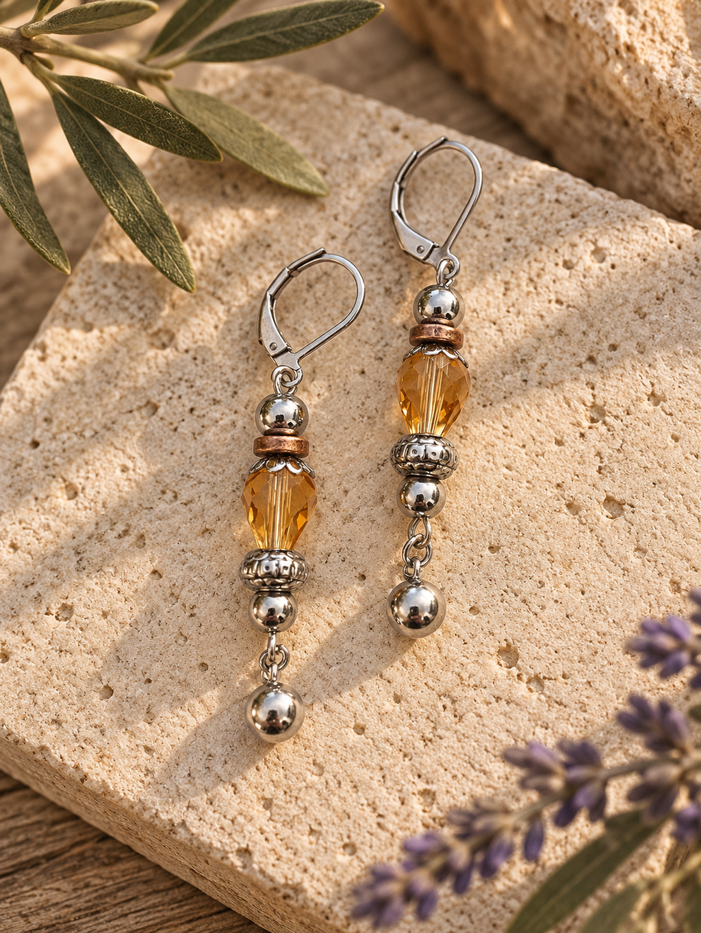 Silver Spice Glass Teardrop Earrings by Bellaforma Jewelry