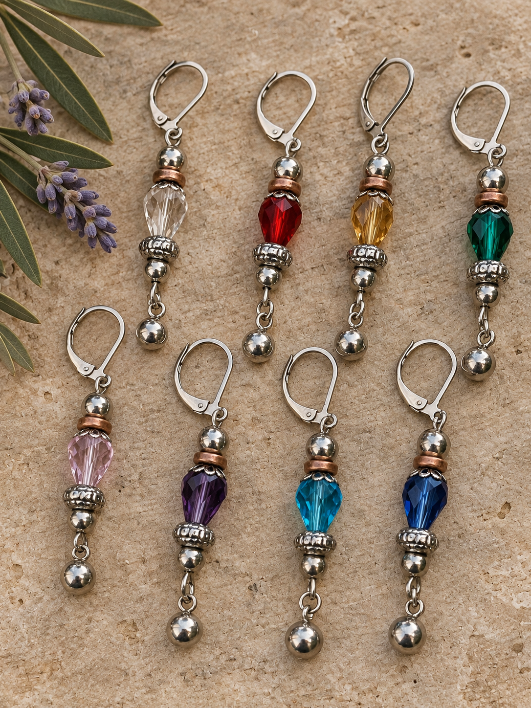 Silver Spice Glass Teardrop Earrings by Bellaforma Jewelry