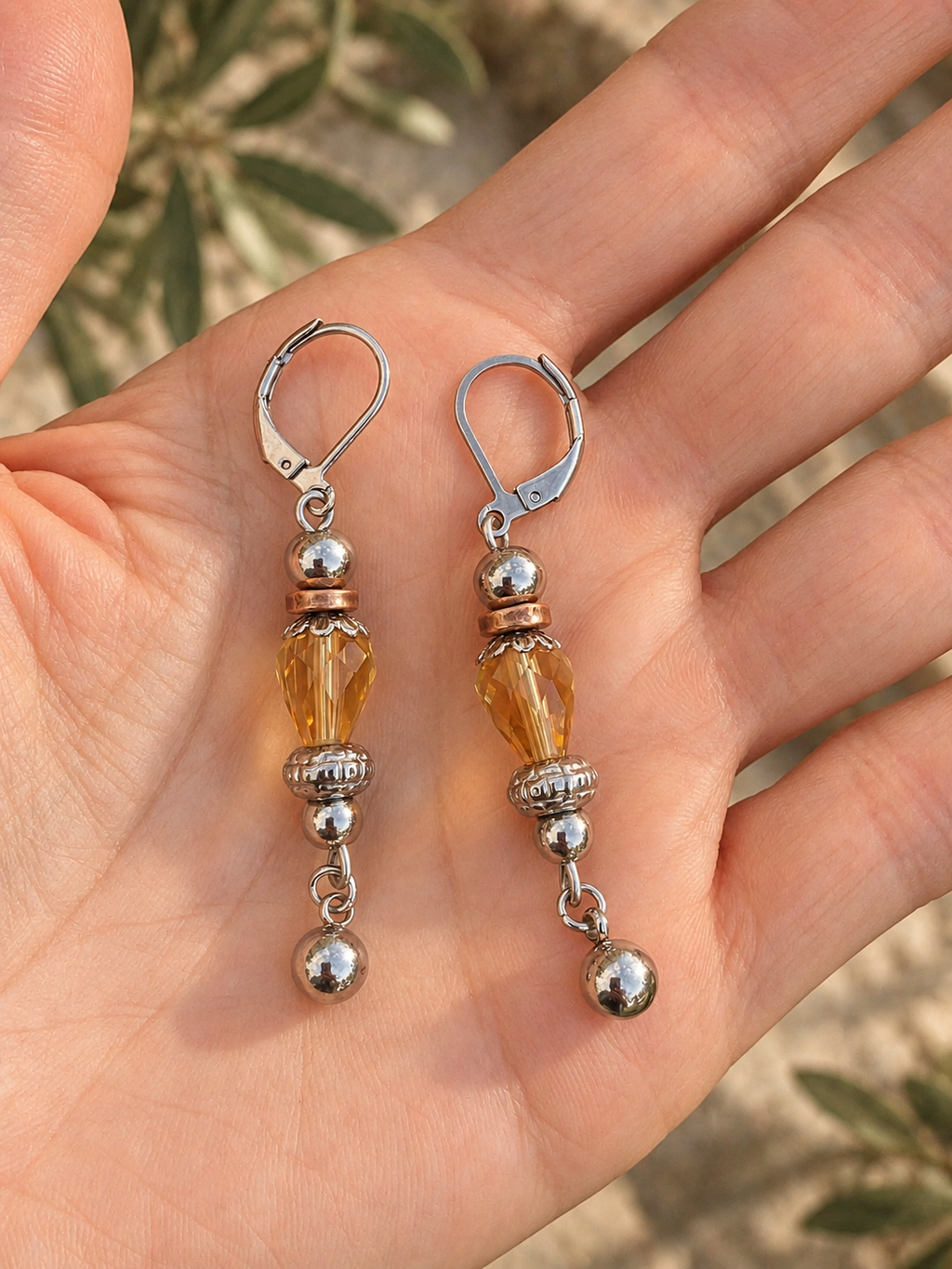 Silver Spice Glass Teardrop Earrings by Bellaforma Jewelry