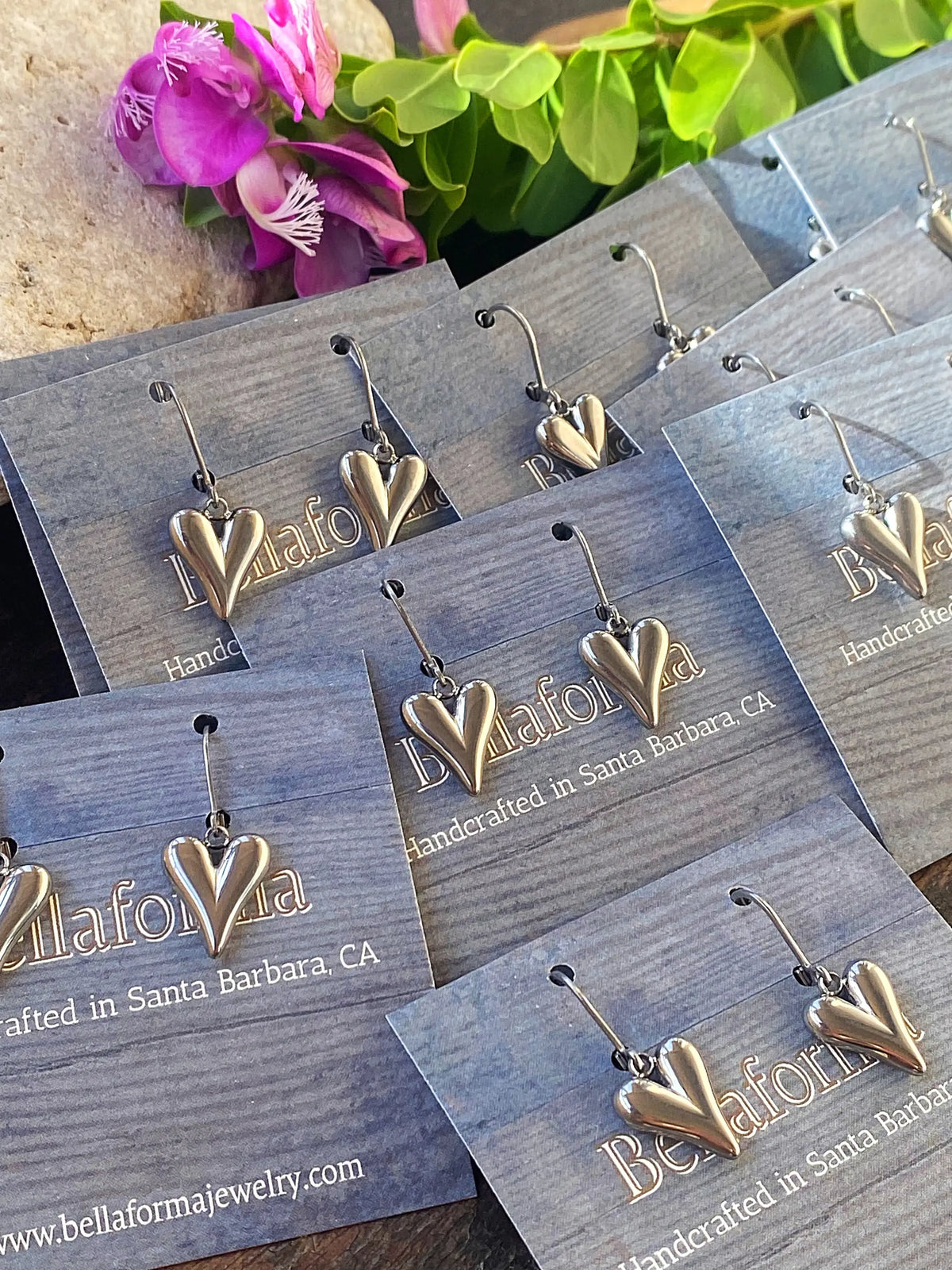 Heart earring styles displayed together; this listing is for Silver-Tone Heart Earrings only