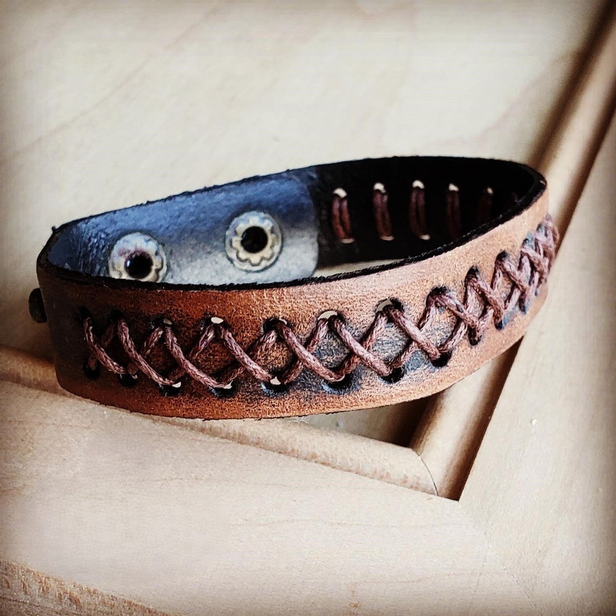Dark Brown X-Laced Leather Cuff