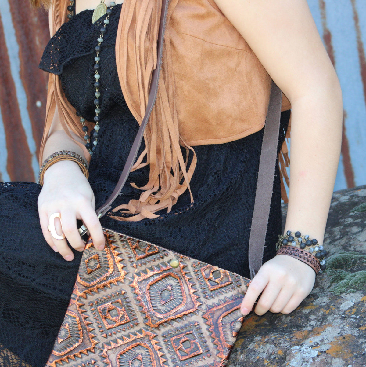 Dark Brown X-Laced Leather Cuff