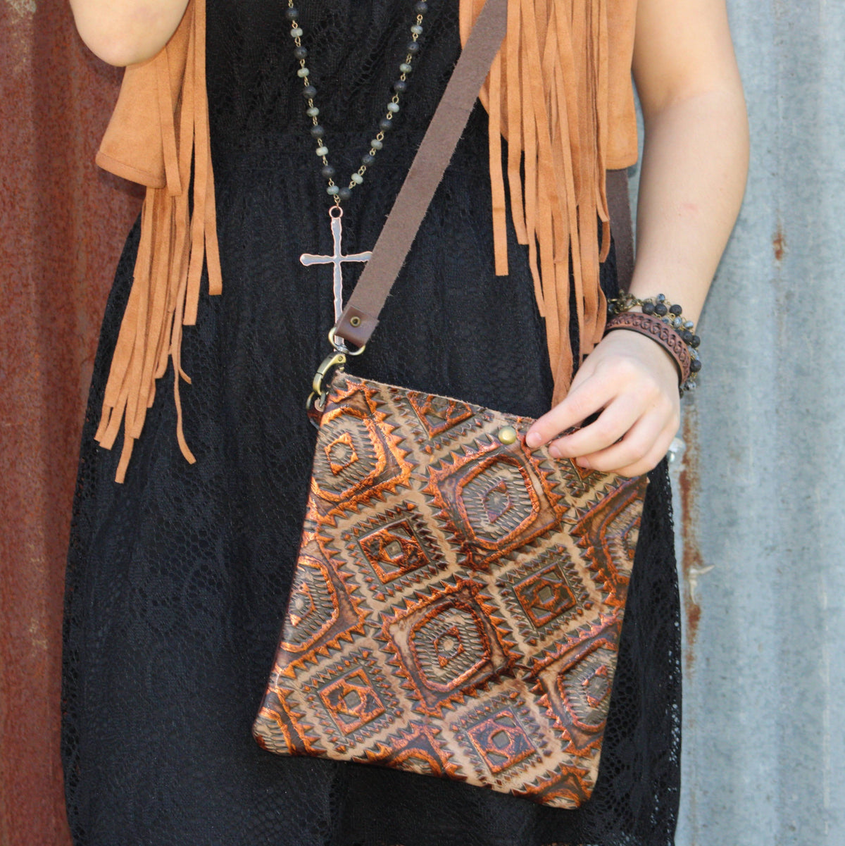 Dark Brown X-Laced Leather Cuff