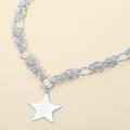 Close-up of the Chunky Chain Star Pendant Necklace in silver-tone (Rhodium), showing the mixed chain-link design and flat star charm