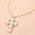Pearl-Look Cross Paperclip Chain Necklace