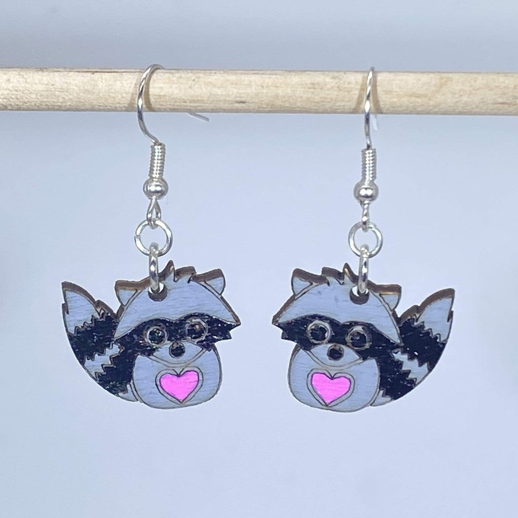 Raccoon Wooden Earrings