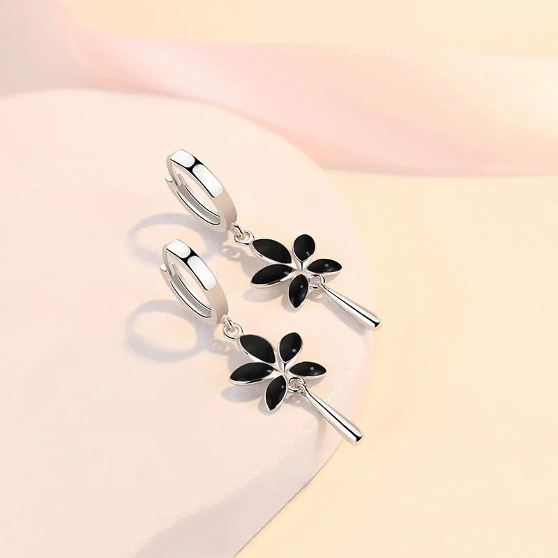 Black Maple Leaf Drop Earrings