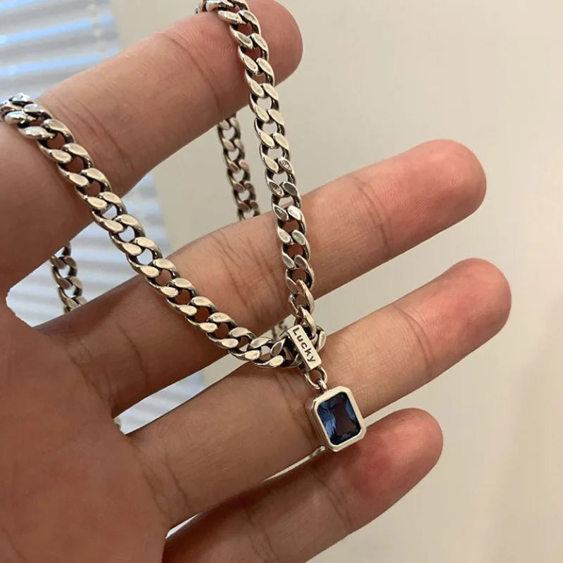 Blue Accent Cuban-Chain Bracelet or Necklace
