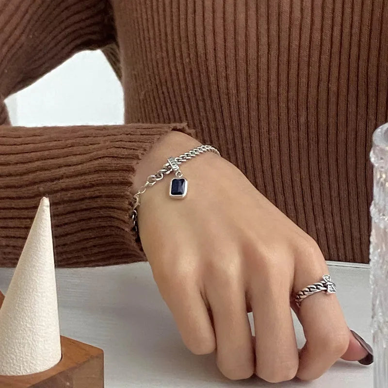 Blue Accent Cuban-Chain Bracelet or Necklace