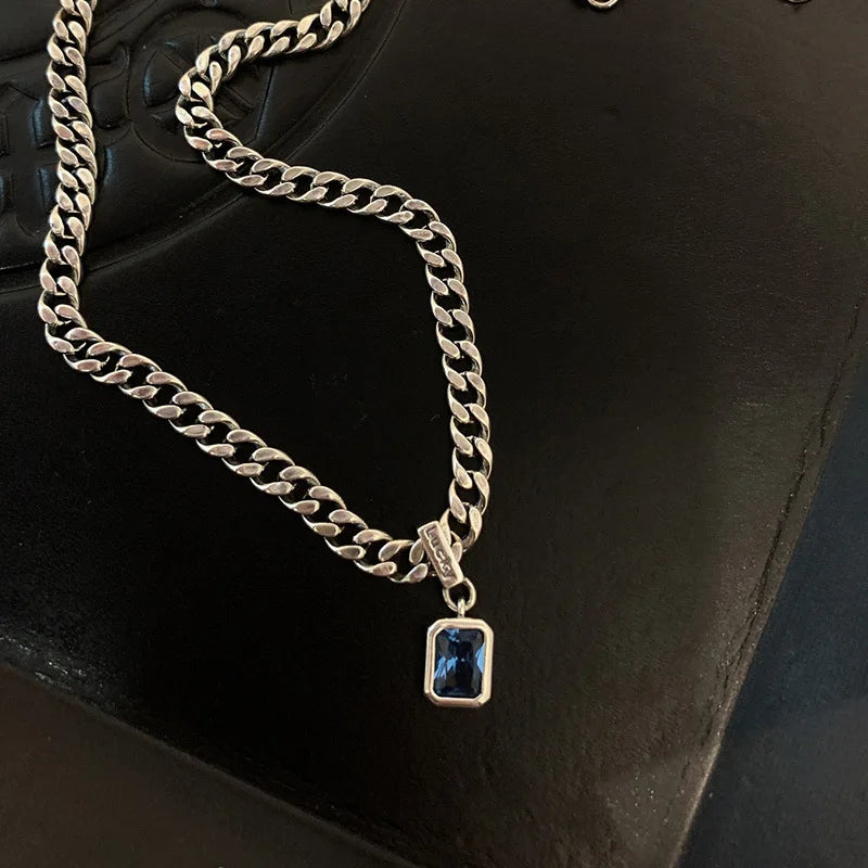Blue Accent Cuban-Chain Bracelet or Necklace