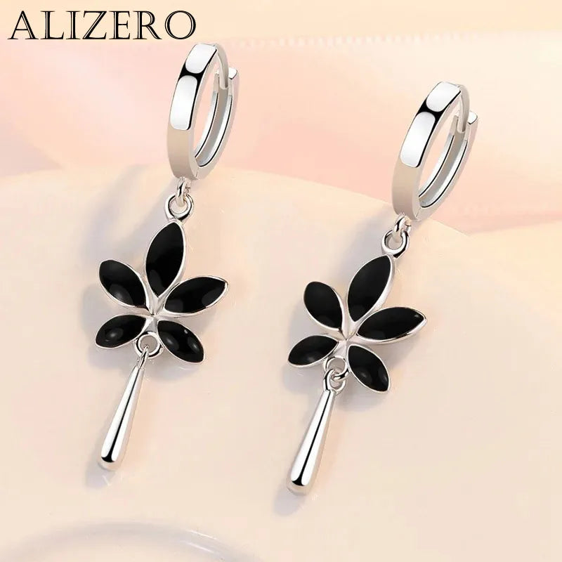 Black Maple Leaf Drop Earrings