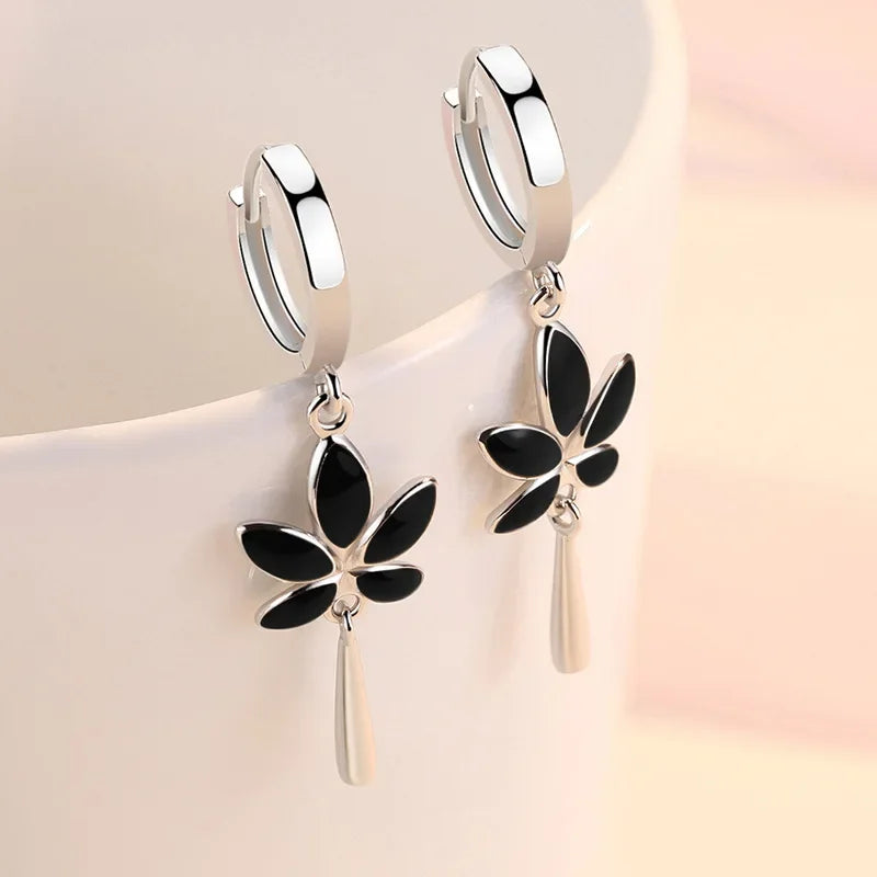 Black Maple Leaf Drop Earrings