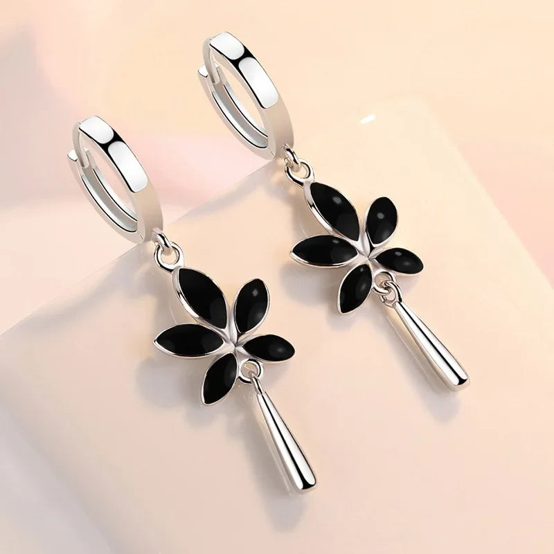 Black Maple Leaf Drop Earrings