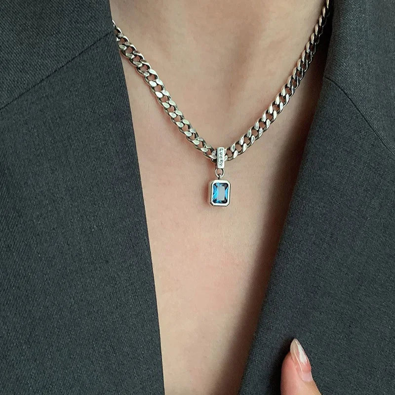 Blue Accent Cuban-Chain Bracelet or Necklace