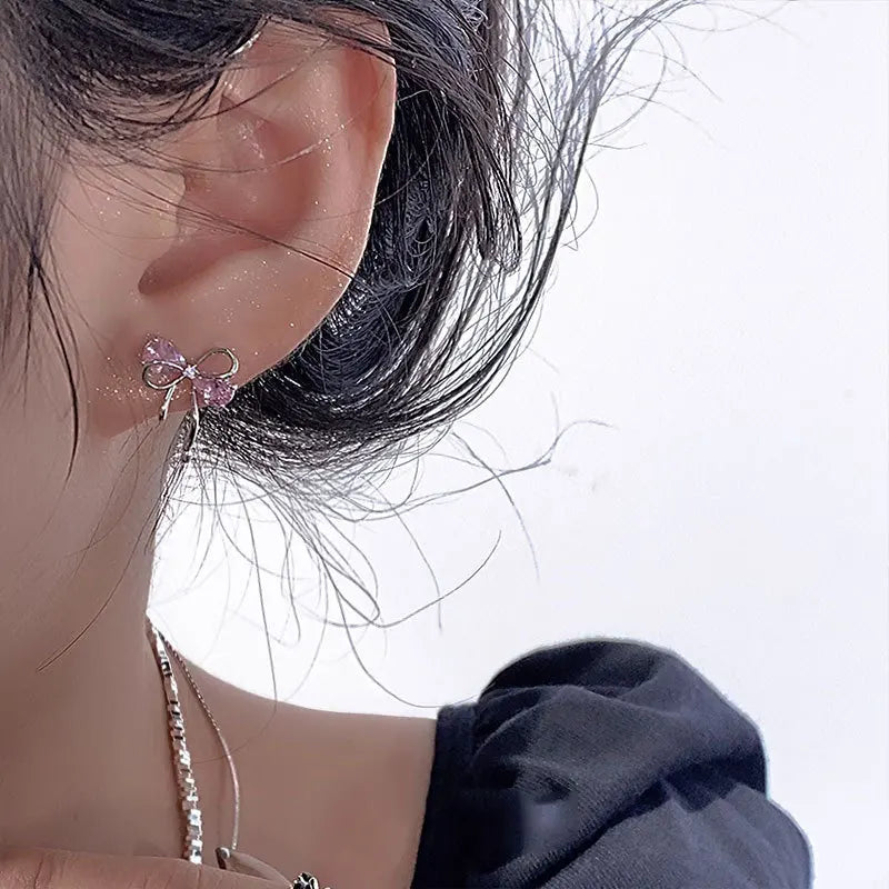 Pink Bow Stud Earrings