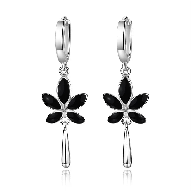 Black Maple Leaf Drop Earrings